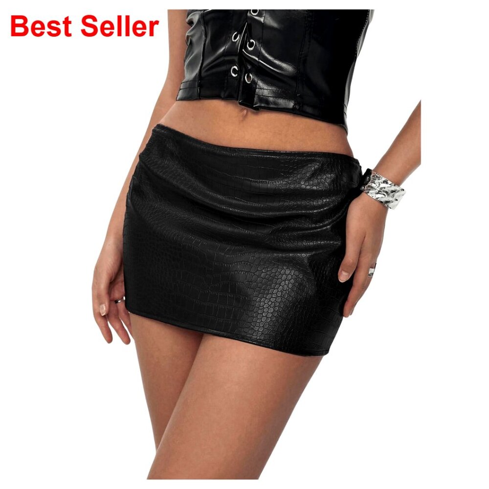 Pu Leather Low Rise Bodycon Mini Skirt Slim Fit Streetwear